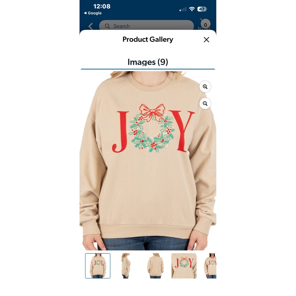 State of Sun Womens JOY Christmas Wreath Graphic Sweatshirt Tan Beige Small